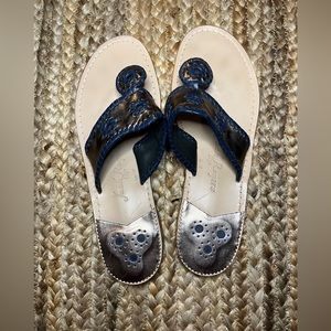 Jack Rogers Jacks Flat Sandal. Women’s Size 11. Navy and Gold Leather. No box.